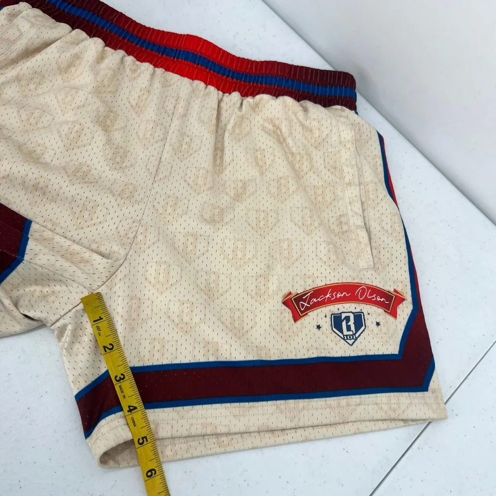 BL101 Apparel Jackson Olson Mesh Baseball Shorts Cream Red Blue Mens Small